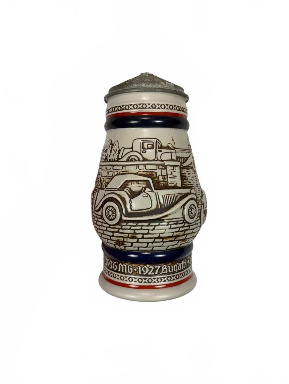 Vintage Avon 1979 Car Classics Lidded Beer Stein MG Bugatti Ceramarte Brazil